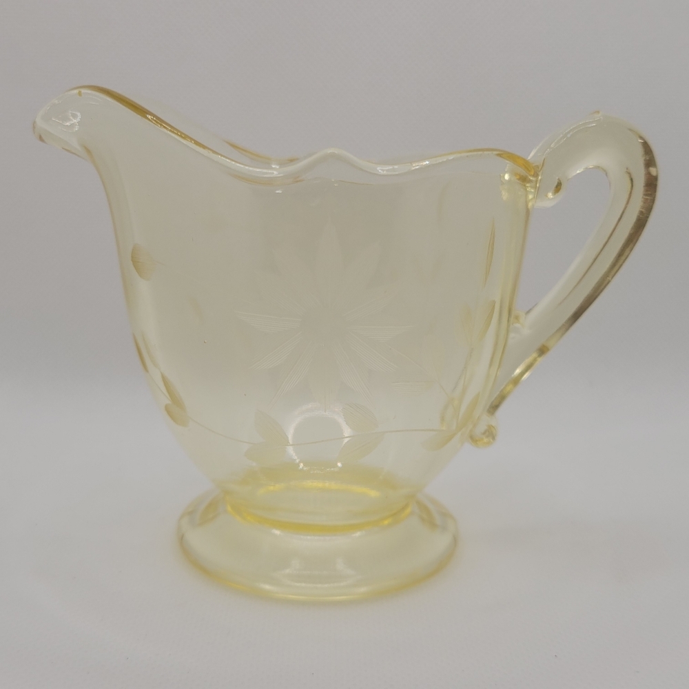 Lancaster jubilee yellow creamer depression glass